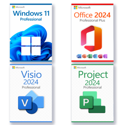 Windows 11 Professional + Project 2024 Professional + Office 2024 Professional + Visio 2024 Professional License for 3 PCs