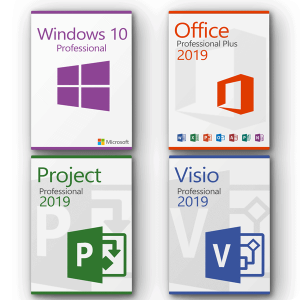 Microsoft Windows 10 Pro + Microsoft Office 2019 Pro Plus + Microsoft Project 2019 Pro + Microsoft Visio 2019 Pro Lizenz für 3 PC