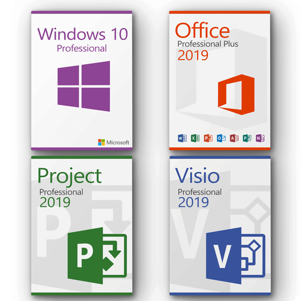 Microsoft Windows 10 Pro + Microsoft Office 2019 Pro Plus + Microsoft Project 2019 Pro + Microsoft Visio 2019 Pro Lizenz für 3 PC