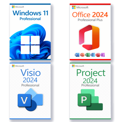 Microsoft Windows 11 Professional + Microsoft Office 2024 Professional Plus + Microsoft Project 2024 Professional + Microsoft Visio 2024 Professional Lizenz für 3 PC